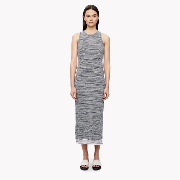 Theory Space-Dye Tank Racerback Midi Dress Blue and White Sz Small - Picture 2 of 13